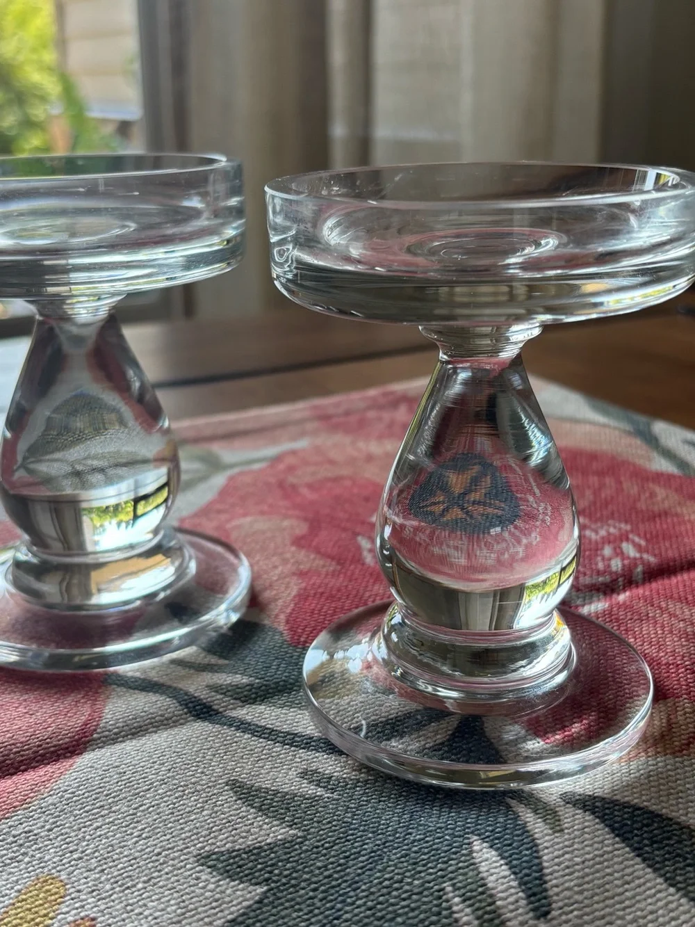 Pottery Barn Bubble Glass Clear 5”Pedestal Candle Holders Set of 2 Vintage